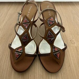 Elegant Dune London Brown Sandals with Red Accents